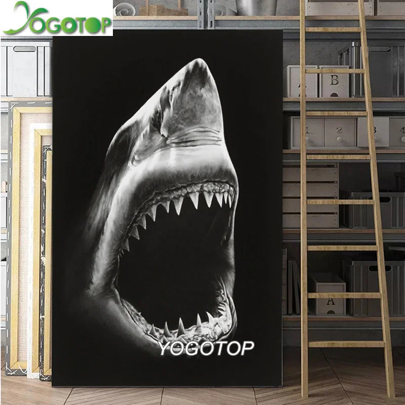 large 5d diy diamond painting black white shark mosaic embroidery full square/Round drill handmade Wall art YY1258 | Дом и сад