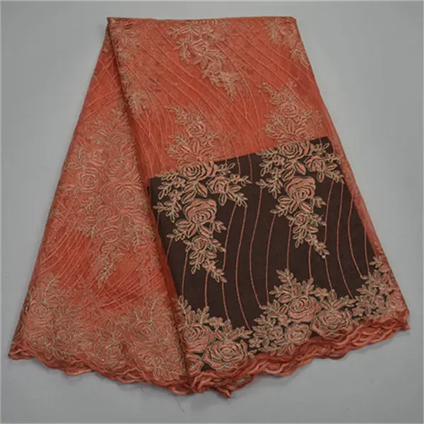 

Orange African Latest Style French Lace Design Fabric Patterns French Tulle Net Lace French Fabric For Lady Party Dressing 30