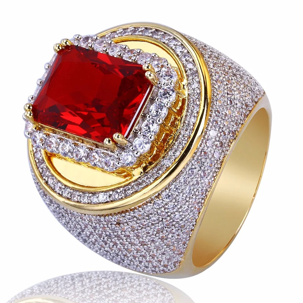 New Arrival Bling Ice Out Cubic Zirconia Hip Hop Ring Heavy Gold Color