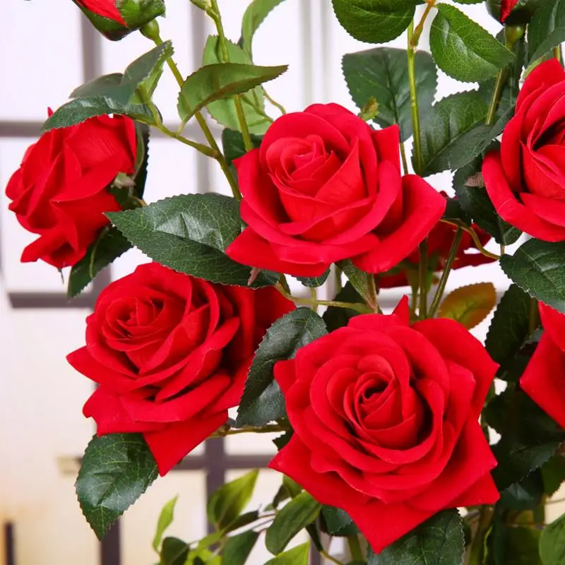Flone Artificial Rose Flower Simulation Silk Fake Flowers Single Branch 3 Heads Roses Flower For Wedding Home Bedroom Decoration (14)