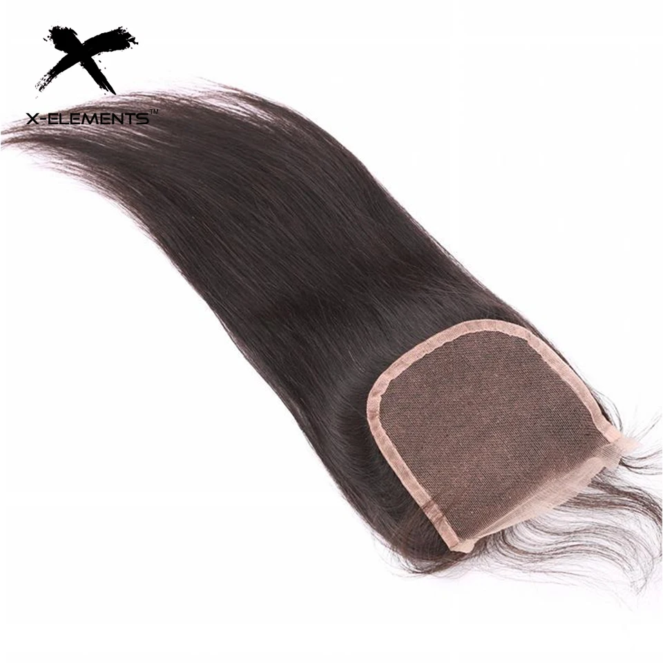 X-Elements Peruvian Straight Lace Closure Natural Color Human Hair Weaves Non Remy Hair 4x4 Free Middle Three Part Lace Closure (6)