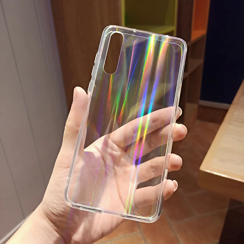 Gradient Rainbow Laser Holographic Case for Huawei P20 Lite P20 P30 Pro Transparent Clear Soft Capa Funda Light reflections Hull