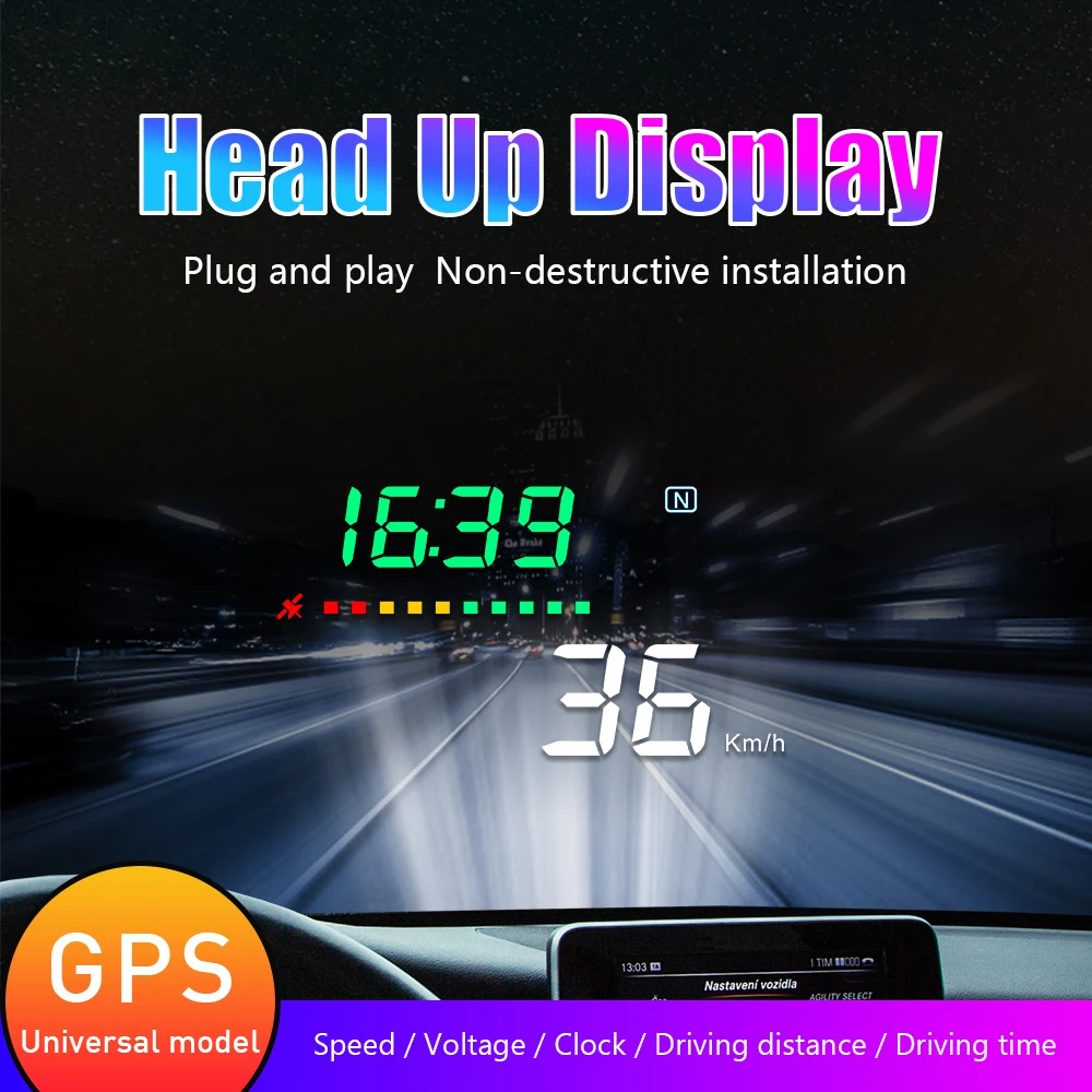 

A3 Car HUD Head Up Display Overspeed Warning System Projector Windshield Auto Electronic Voltage Alarm Altitude,Time,Mileage