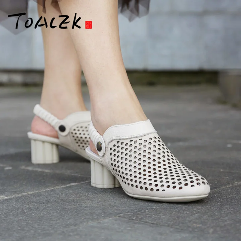 

English style sandals, female hundred with summer hollowed high heels, leather thick with female slippers