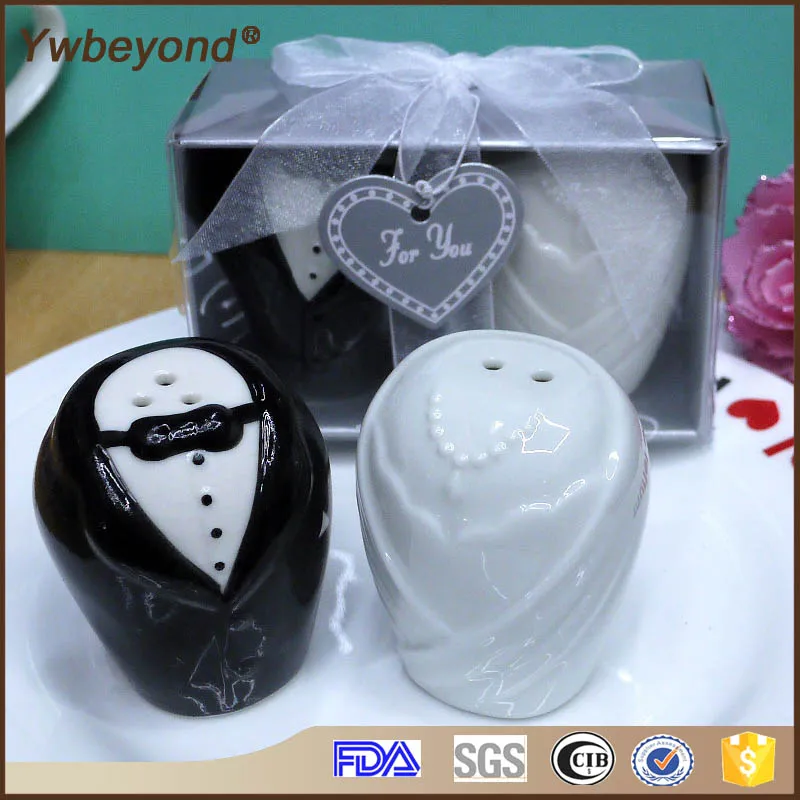 200pcs(100pair)/lot Ceramic Spice Jar Bride and Groom Salt and Pepper ...