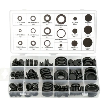 

125pcs/Set Black Rubber Grommets Set Blanking Wiring Wire Open Closed Blind Grommet Kit