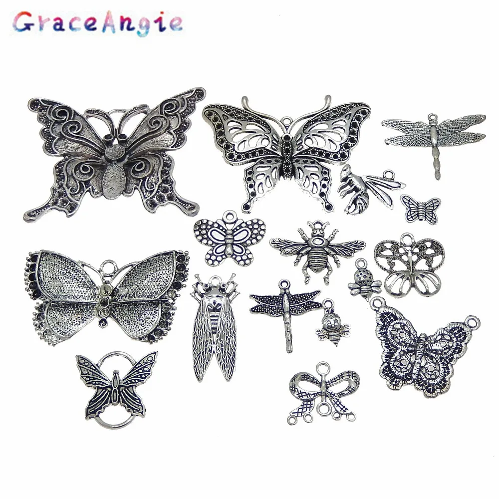 

10pcs Mix Vintage Dragonfly Butterfly Charms Pendants Fashion Necklaces Earrings Bracelets Charms Pendants For DIY Wholesale