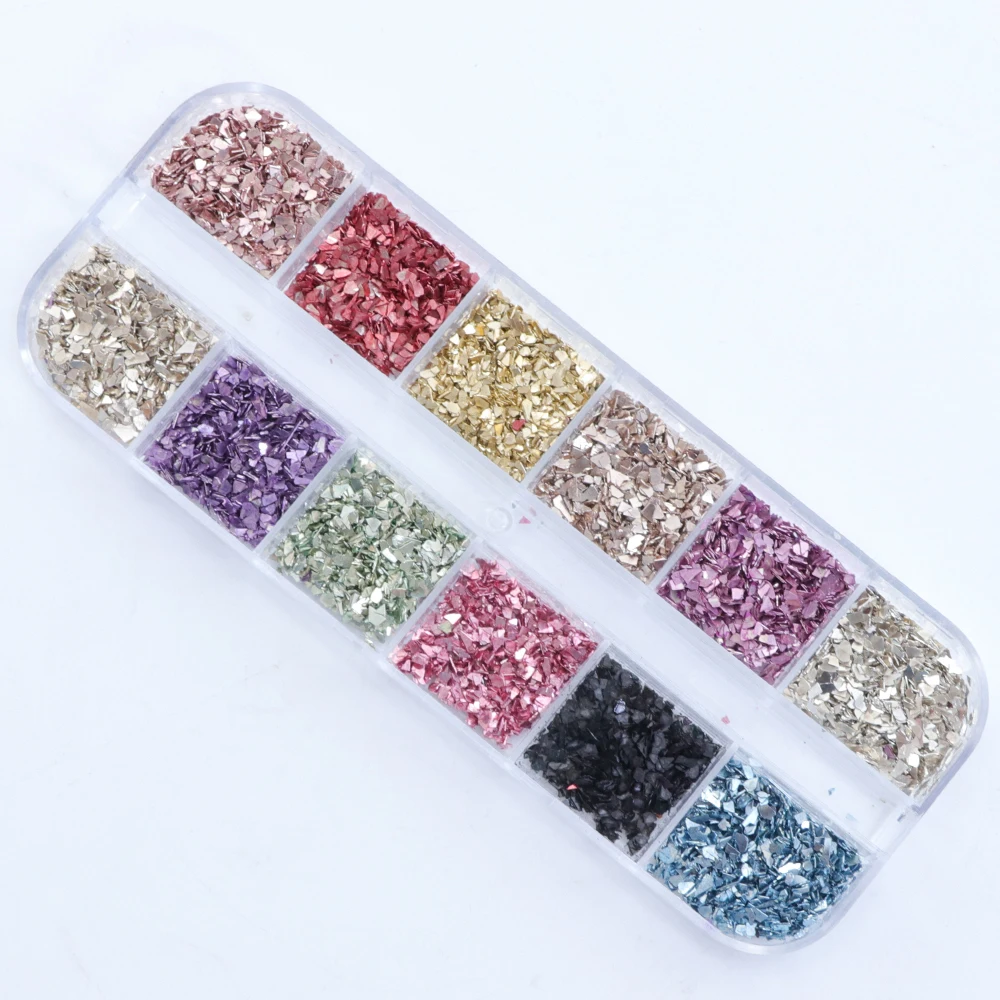 Juego de brillo de uñas de vidrio Borken Color mixto oro púrpura forma Irregular uñas arte polvo lentejuelas polaco 3D consejos manicura LALY