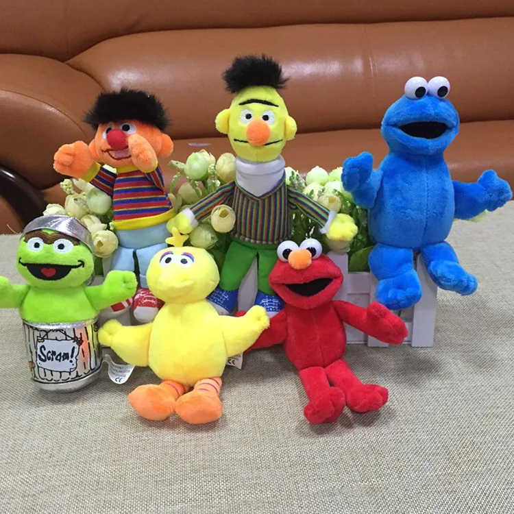 6pcs/set Sesame Street Elmo Big Bird Erine Bert Cookie Monster Stuffed Plush Dolls Toys Pendant Keychain bag hanging toys