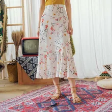Винтажная макси юбка женская однотонная Бохо шифоновая Saia Longa летняя vestidos с принтом русалки богемные длинные юбки женская одежда