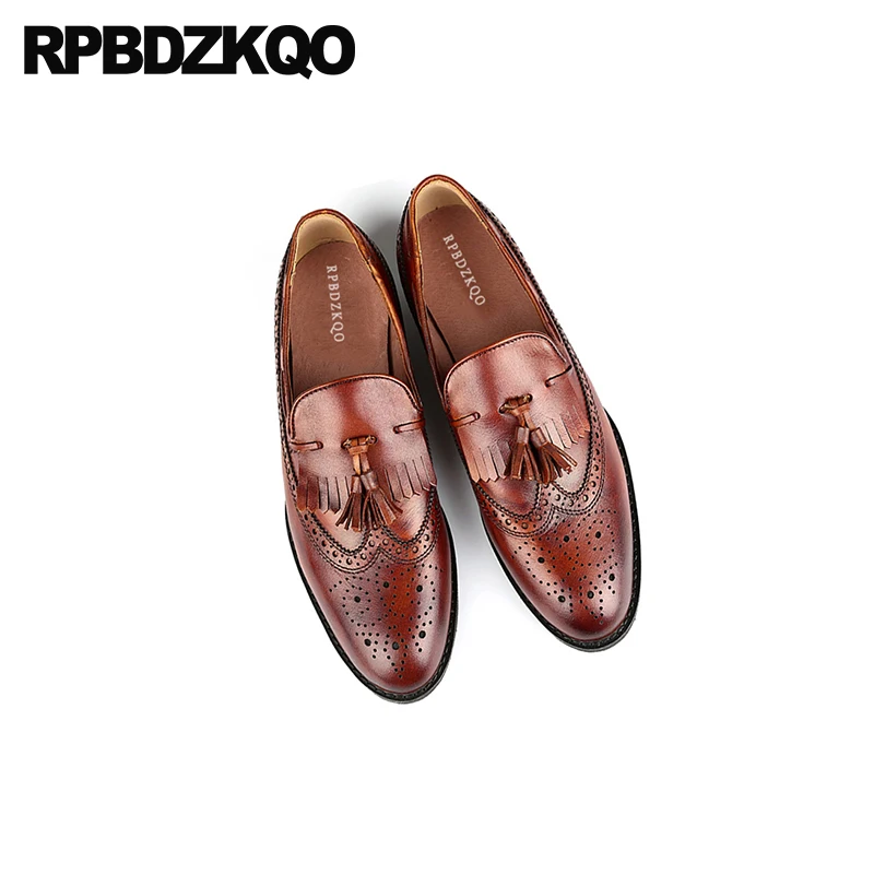 Ботинки Wingtip мужские из натуральной кожи праздничные туфли ручной работы для
