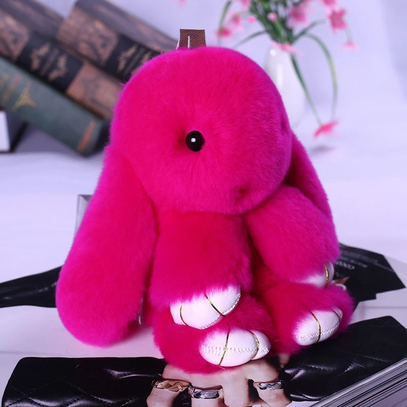 

2018 18cm Real Fur Rabbit Keychain Cute Fluffy Rabbit Keychain Fur Pompom Key Ring Pom Pom Doll Bag Car Key Holder 18 COLORS