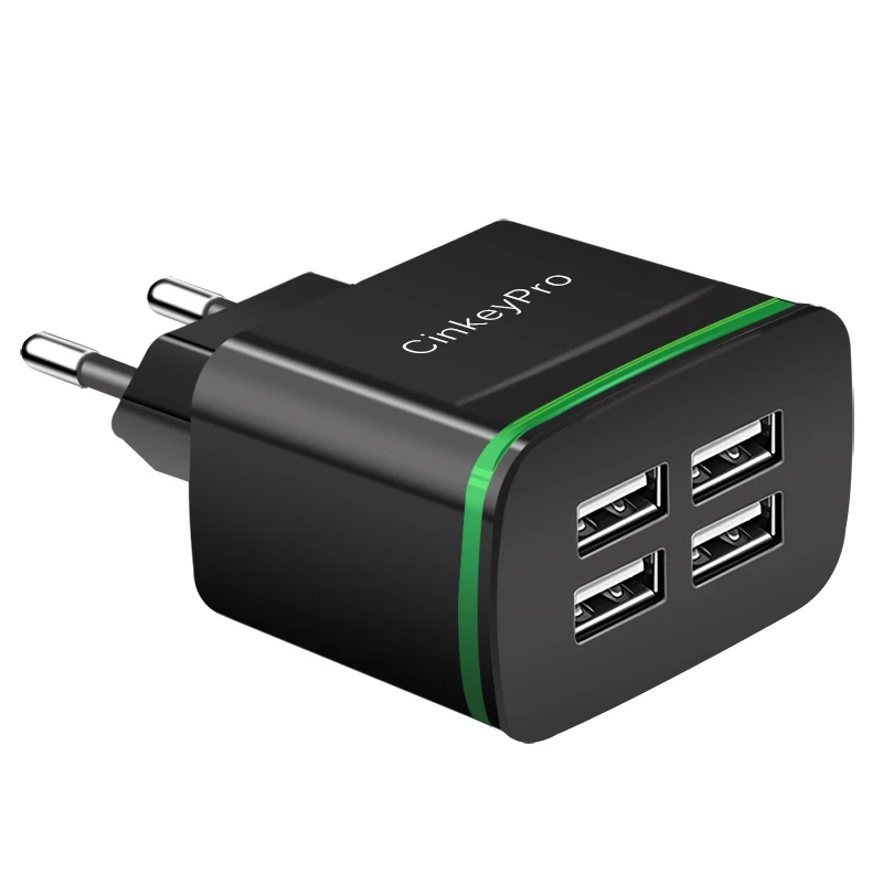 Cinkeypro 4 Порты USB Зарядное устройство для iPhone iPad Samung свет ЕС Plug 5 В 4A сетевой адаптер мобильный телефон универсальная зарядка - Тип штекера: Black0