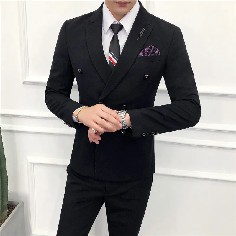Пиджак+ жилет+ брюки) роскошный мужской свадебный костюм, мужские блейзеры, приталенные костюмы для мужчин, деловой костюм, официальная вечеринка, хаки, классический черный - Цвет: black