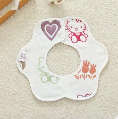 

New 100% cotton newborn saliva towel 28*28cm hexagonal saliva towel cartoon pattern six-layer cotton bib scarf soft and not fade