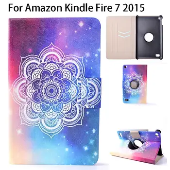 

Rotatable 360 Degree Rotation Case For Amazon Kindle Fire HD 7 2015 Case Cover Funda Tablet Print Flowers Flip PU Leather Shell