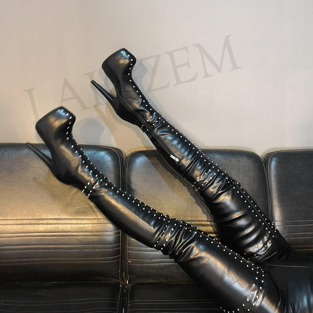 LAIGZEM SEXY Women Thigh High Boots Crotch Customize Party Club Show High Heels Zipper PUNK Boots Botines Mujer Big Size 50 51 52 LAIGZEM SEXY Women Thigh High Boots Crotch Customize Party Club Show High Heels Zipper PUNK Boots Botines Mujer Big Size 50 51 52