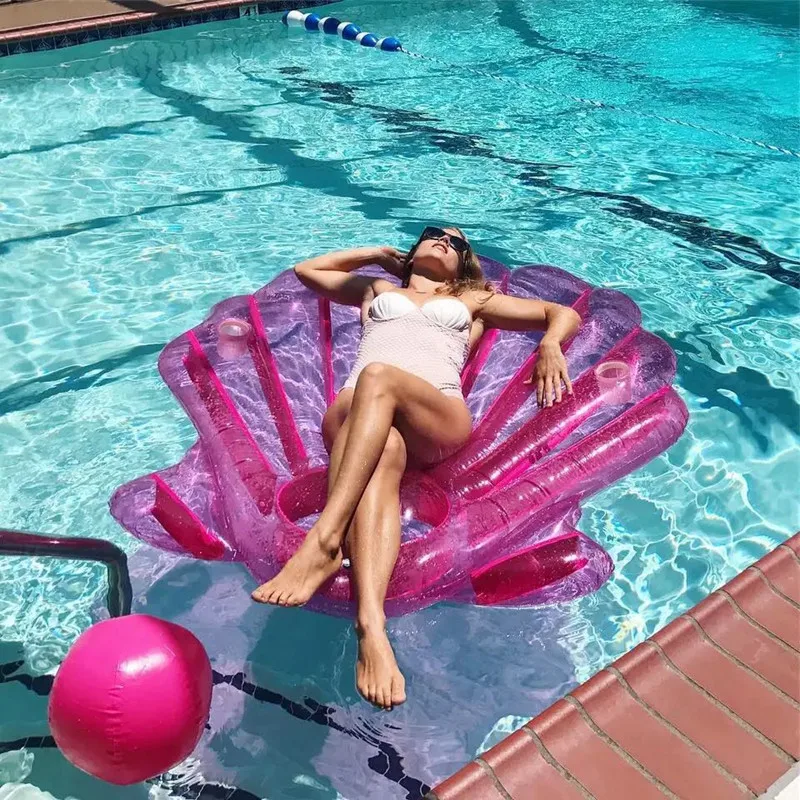 

180cm Giant Inflatable Pink Scallop shell Pool Float swimming circle Air Mattress water toys for child adult kids beach party