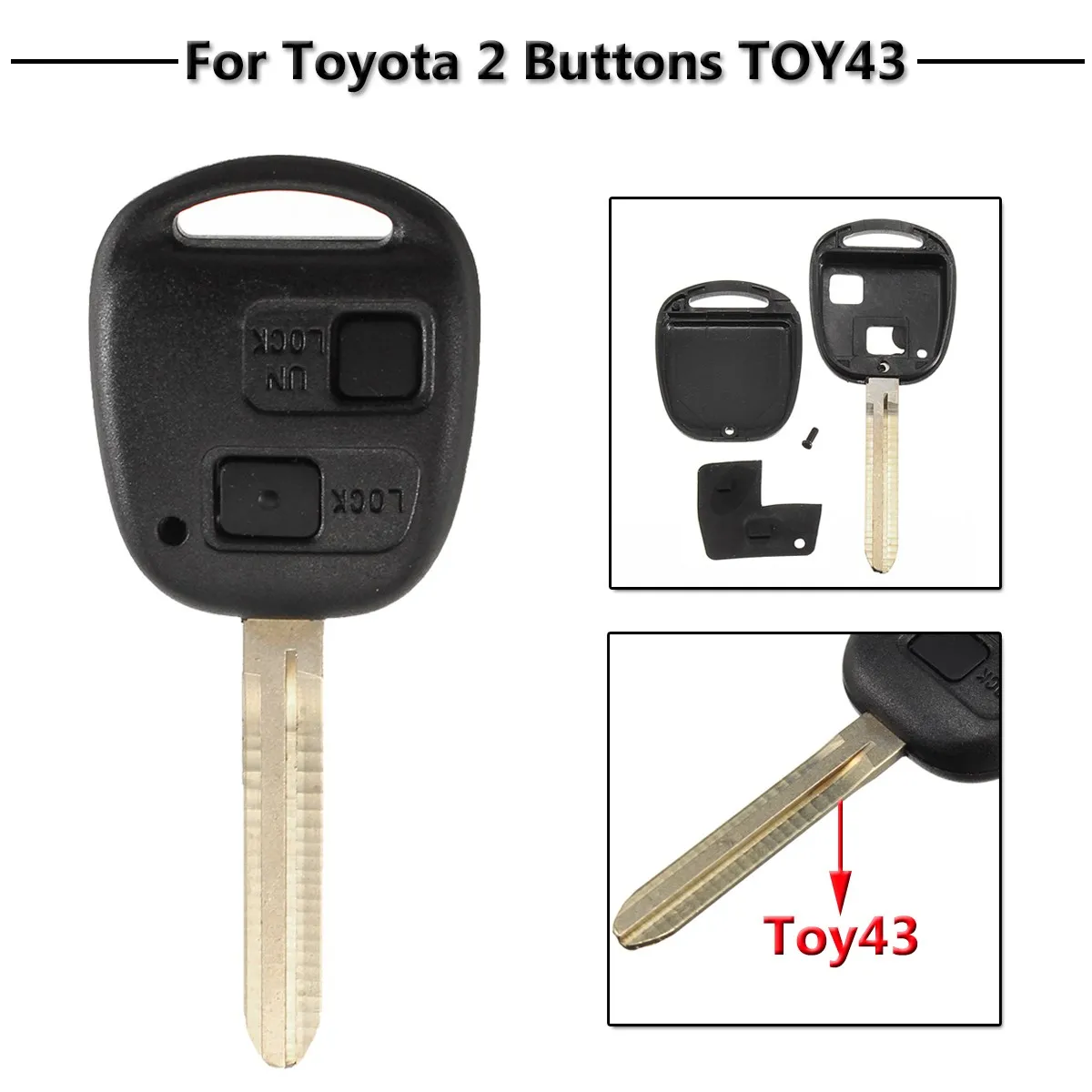 

2 Buttons Car Remote Key Case Fob Toy43 Blade For Toyota Camry Celica Colorado RAV4