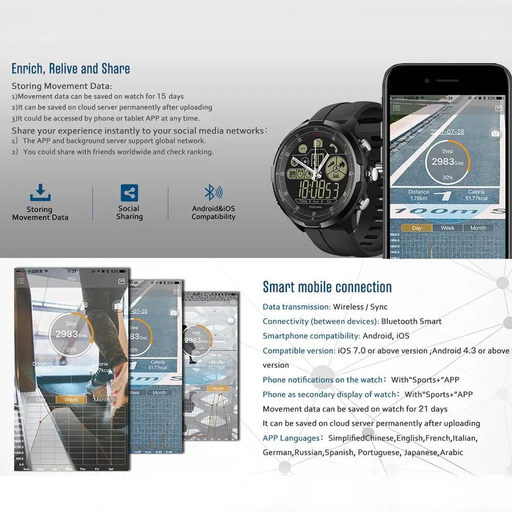 IP67/50M Water Resistant ZEBLAZE VIBE 4 HYBRID Rugged Smartwatch Smart Watch Men activity tracker