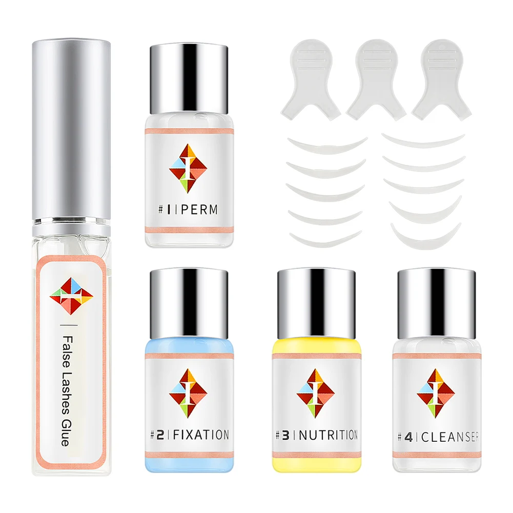 

7 Pieces / 1 Set of Eyelash Curling Set Cleaning Tools Including Perm Fixed Nutrition Cleansing Milk False Eyelash Glue