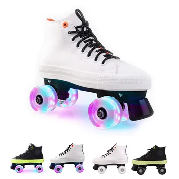 

JK Quad Skates Double Row Adult Roller Skates Unisex Canvas Shoes For Lovers Two Line Flashing Wheels Patines SP5