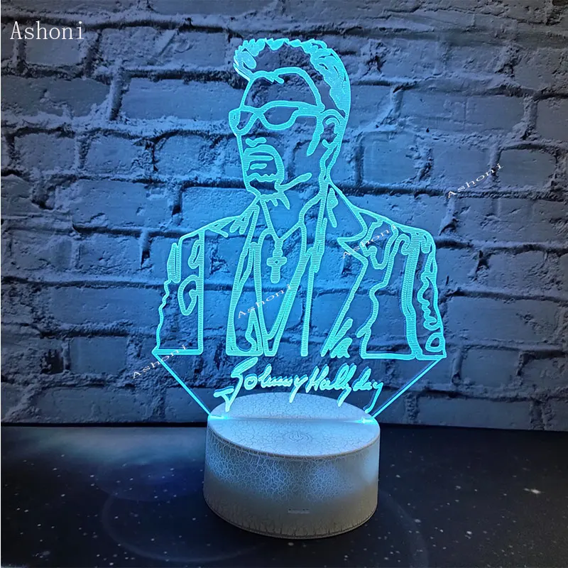 Рок-певец, Джони Халлидей, 3D лампа, иллюзия, светодиодный, USB, сенсорный, 7 цветов, меняющий Ночной светильник, для детей, прикроватный, для дома, Декор, настольные лампы