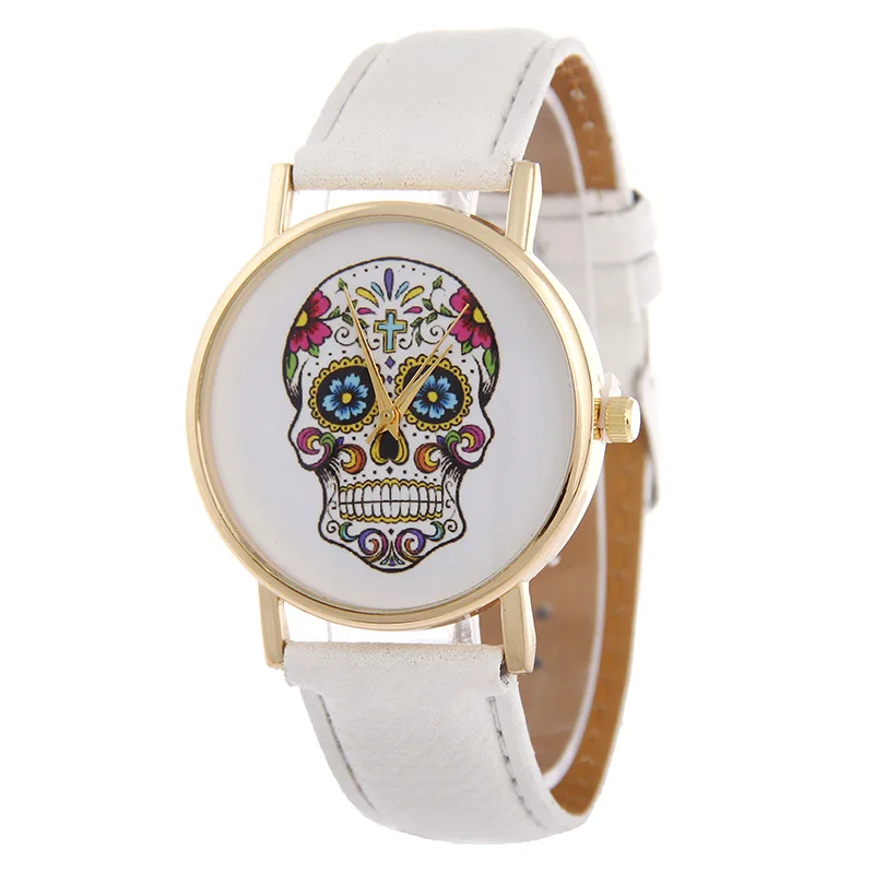 

2018 New Fashion skull leather watch women men military sports quartz wristwatch Relojes Mujer