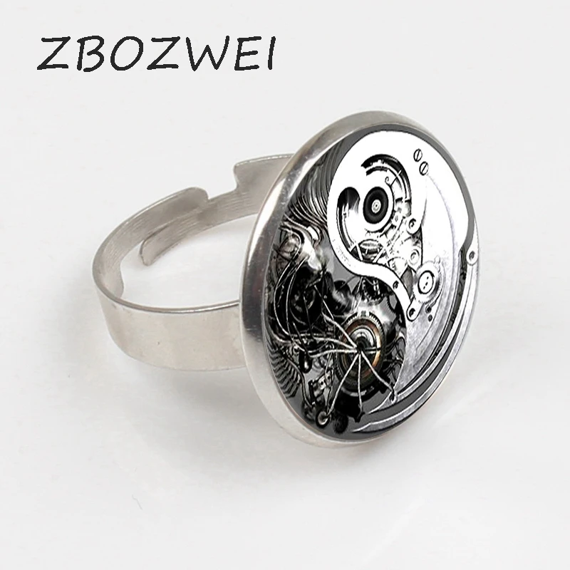 

ZBOZWEI 2018 Best selling retro alloy jewelry, steampunk gears, Yin and Yang taiji time gem Ring