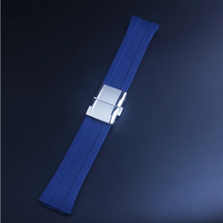 Black Blue Rubber Watch Band Strap 26mm Fits For fit Porsche Design World Timer P6750 with Tool - Цвет ремешка: Blue silver buckle