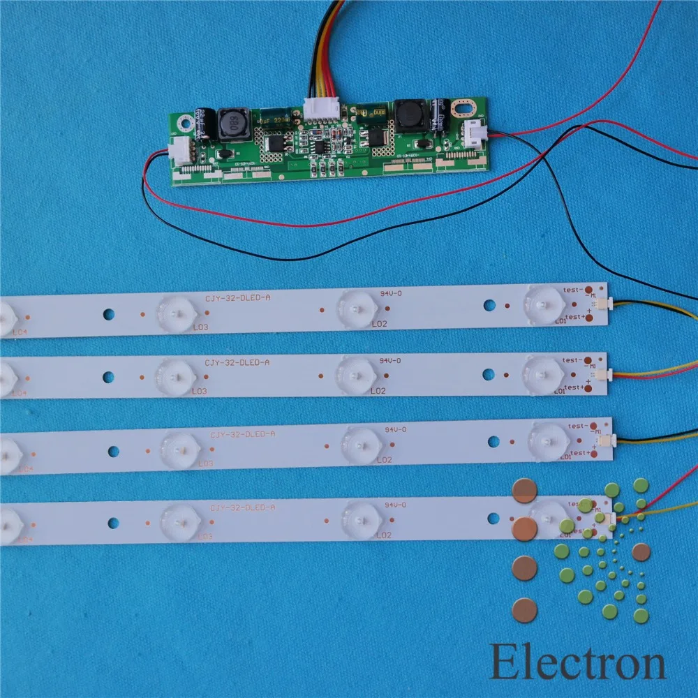 63 см светодиодный Подсветка лампы Комплект Алюминий доска w/оптические линзы Fliter для 32 дюймов ТВ монитор Панель 4 шт. светодиодный полоски+ Драйвер платы