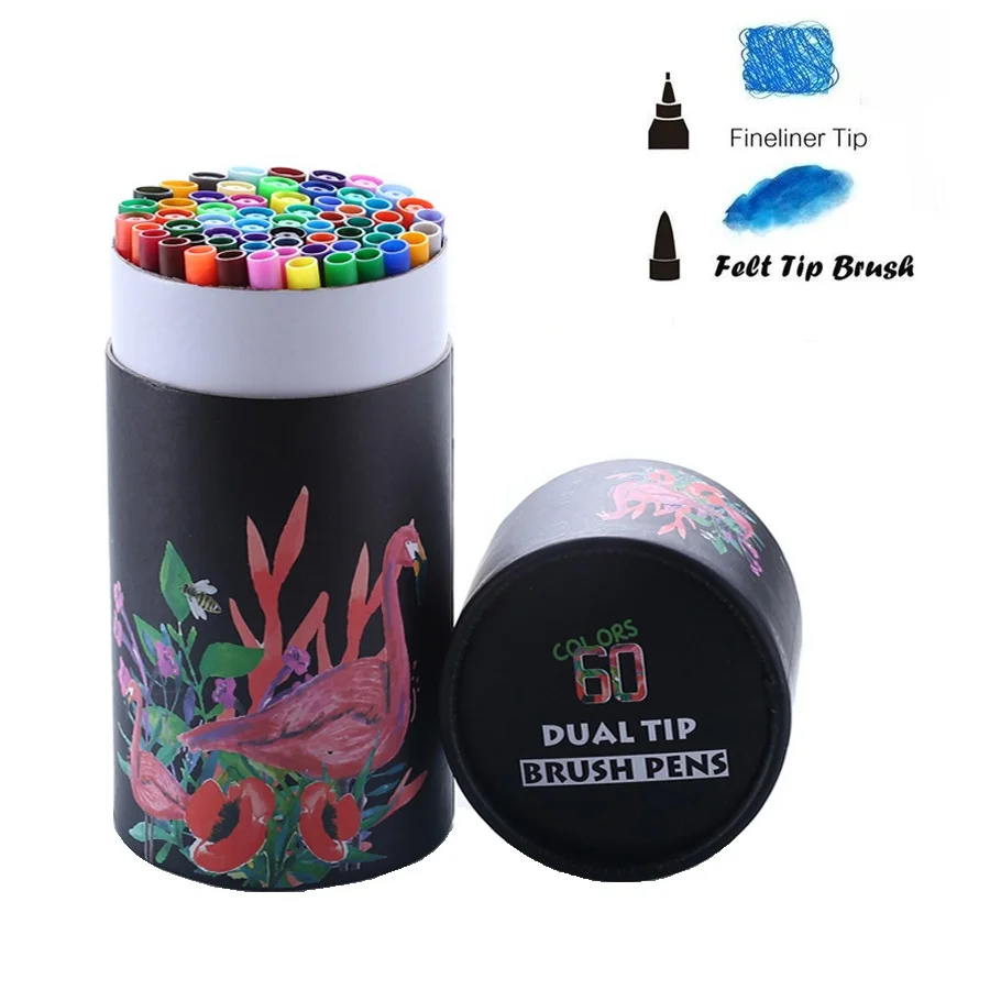 

60 Colors Art Markers Dual Tips Coloring Brush Fineliner Color Pens Water Marker for Calligraphy Drawing Sketching Coloring Book