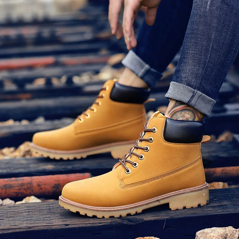 

2019 New Men Boots Lace Up Pu Leather Men's Shoes Fashion Casual Boots Outdoor Leather Work Shoes Big Size