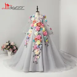 Liyatt настоящая фотография мульт Цвет принцессы Длинные Элегантный 3D цветок ручной работы милые серый платье с цветочным узором для девочек
