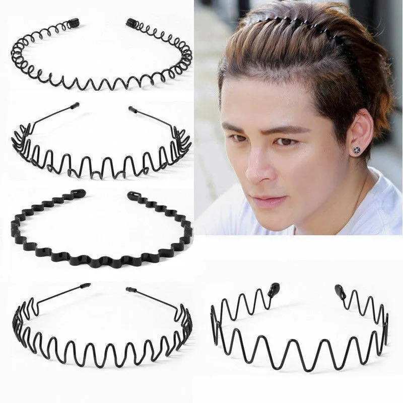 

Fashion Black Metal Waved Style Alice Sports Hairband Solid Men Women Unisex Hair Band 1Pcs Casual Adult Headwear 5 Styles