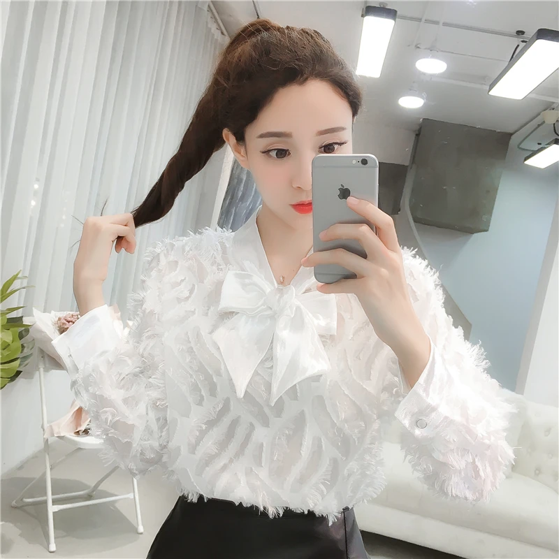 2018 New Fashion Cute Women Shirts Chiffon Super Feather Tassels Blouse