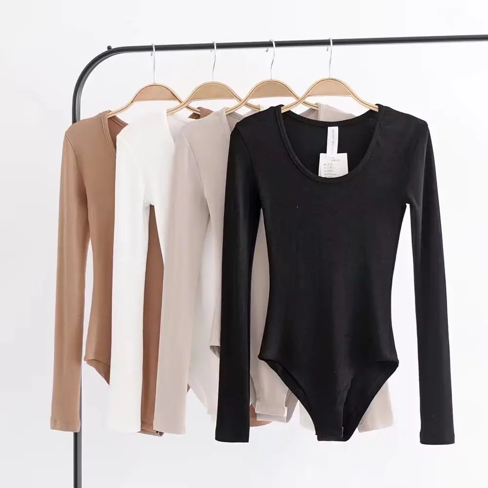 

Momoluna Long Sleeve Bodysuit O Neck Skinny Autumn Women Solid Sexy White Black Bodysuits Body Suit