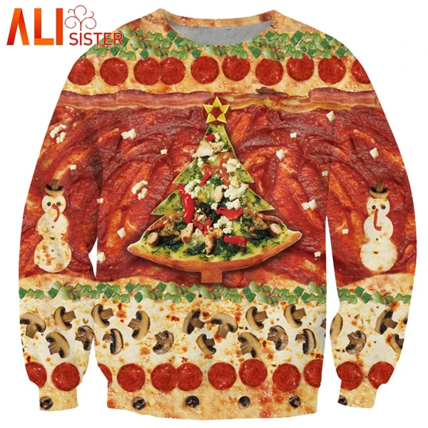 Alisister/толстовки Harajuku с принтом листьев, Толстовка для мужчин и женщин, топы с принтом сантазавра/кошки пиццы, Рождественский 3d пуловер
