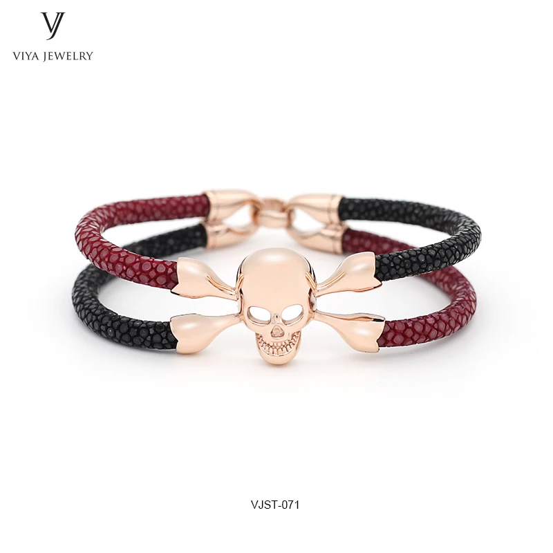 customized mixed color stingray leather bracelet,two colors leather bracelet stingray skull bracelet (6)