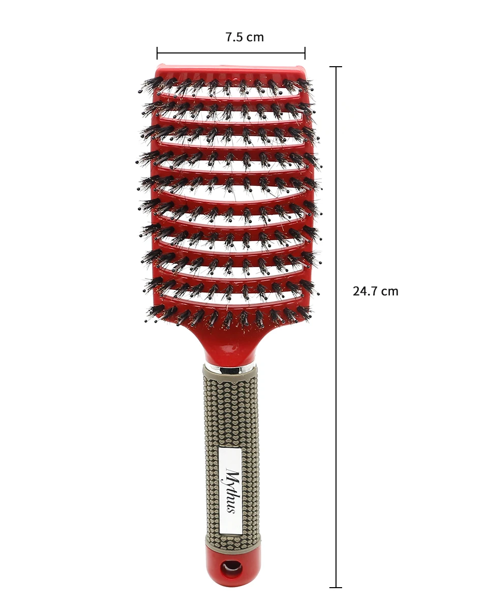 Mythus Pro Кабан щетина расческа с резиновой ручкой Нейлон зубы Антистатические волосы изогнутые расчесывание кисти кудрявые парикмахерские кисти