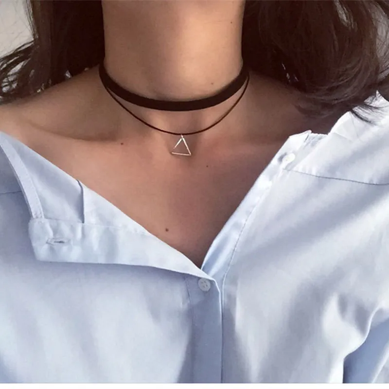 

N757 Multilayer Chokers Necklaces For Women Triangle Geometric Pendant Necklace Collares Fashion Jewelry Bijoux Colar 2016