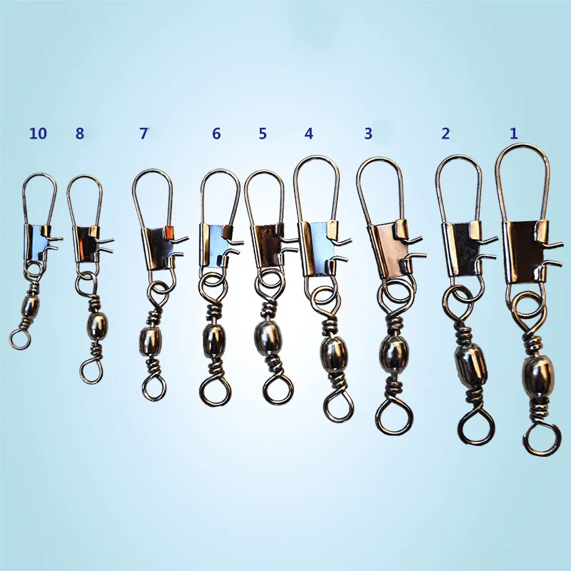 

New Wholesale 50pcs Fishing Lure Turns Lock to Snap Faces Fishing Copper Swivel Connector Fishing Accessories Tools