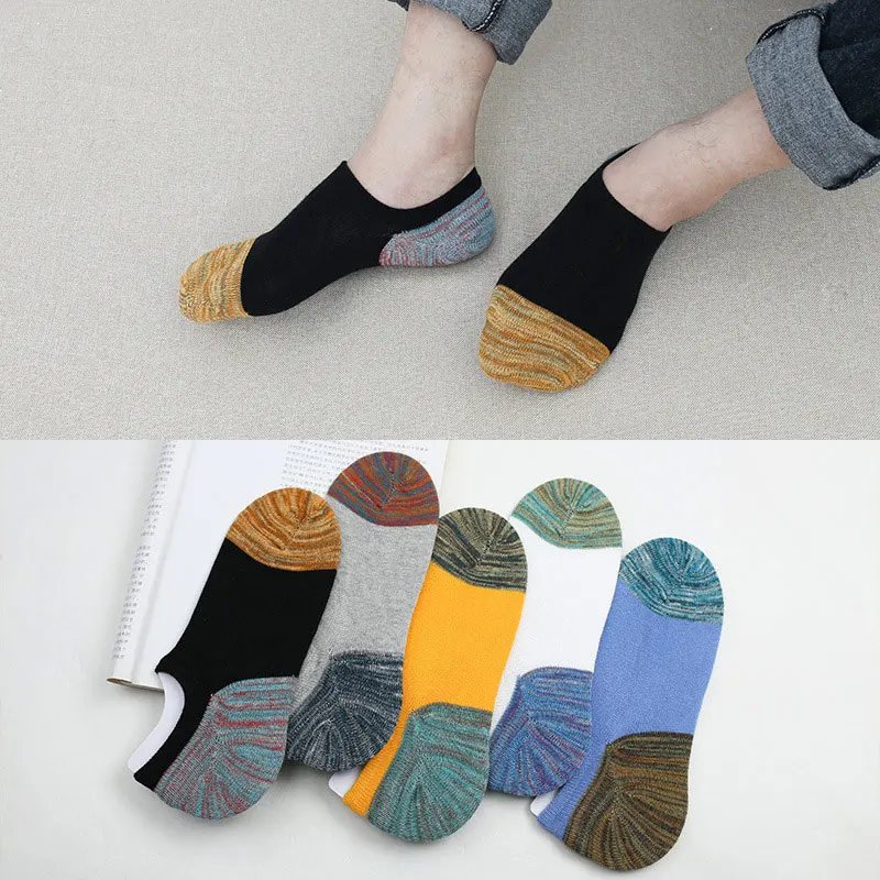 

2 Pairs/Lot Summer Section Men's High-End Cotton Personality National Wind Invisible Socks Color Matching Men's Socks 5 Colors