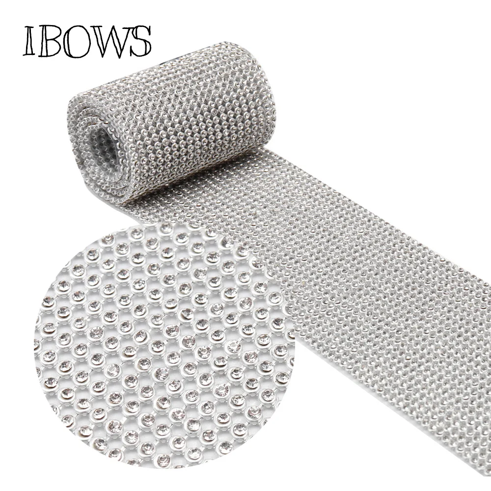 

IBOWS 40cm Diamond Mesh Wrap Ribbon Bling Silver Rhinestone Mesh Roll Tape Tulle Crystal Ribbon Cake Wedding Decoration