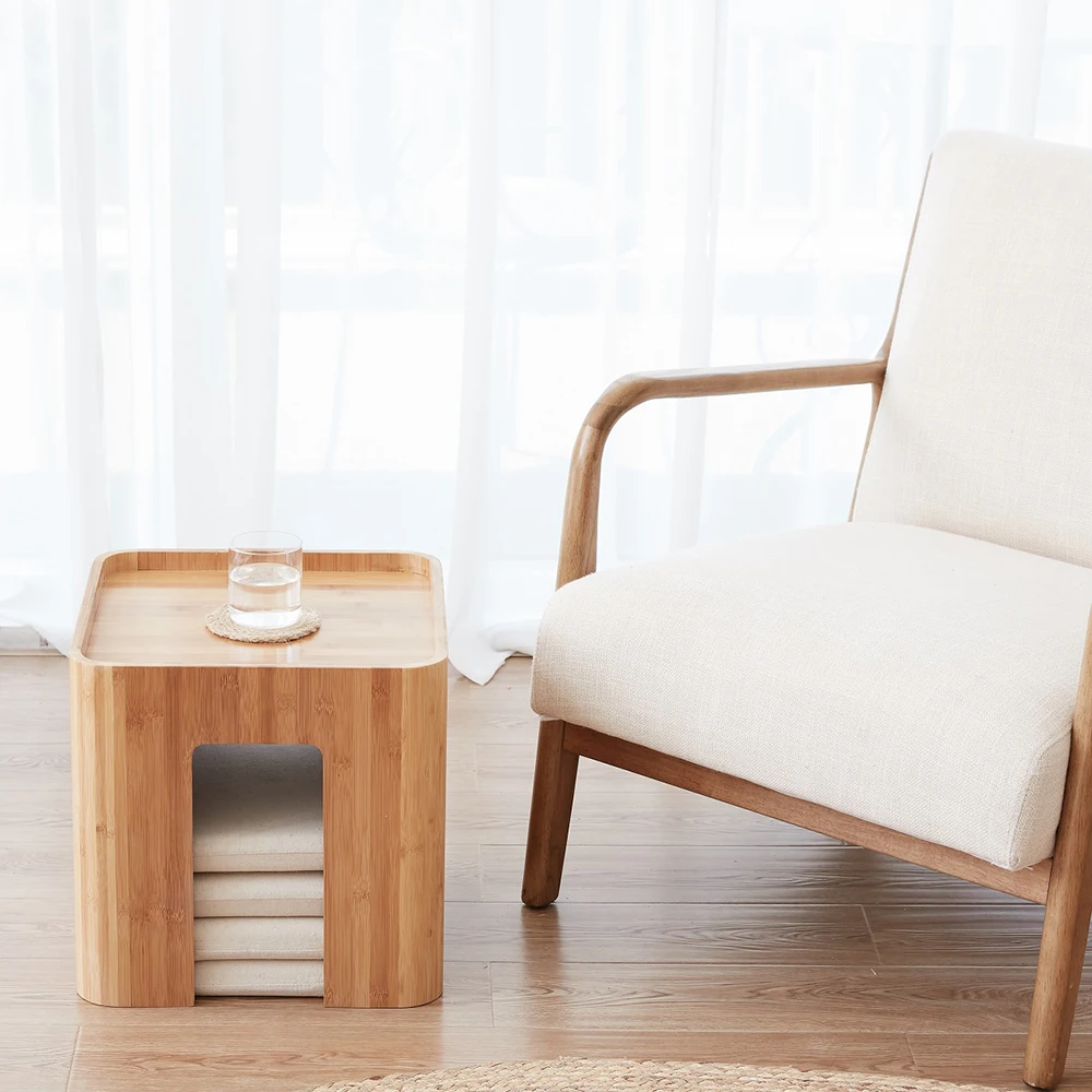 Bamboo Stool Muti Function Tea Table With 4 Cushion Coffee Table Tatami Changing Stool Living Room Funiture