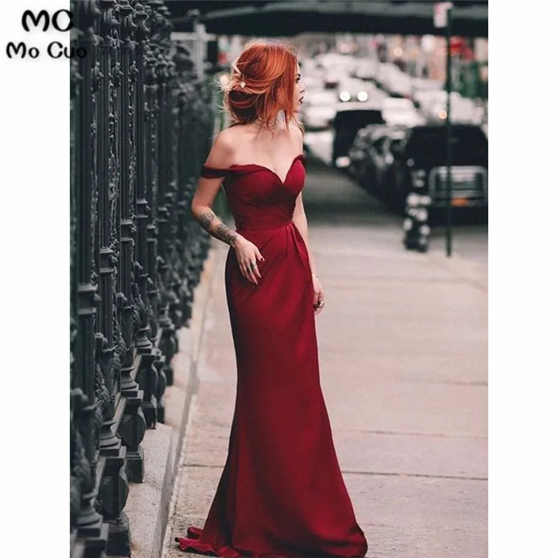 

2019 Burgundy Mermaid Bridesmaid Dresses Long V-Neck Short Sleeve Wedding Party Dress Off Shoulder Women Bridesmaid Dress