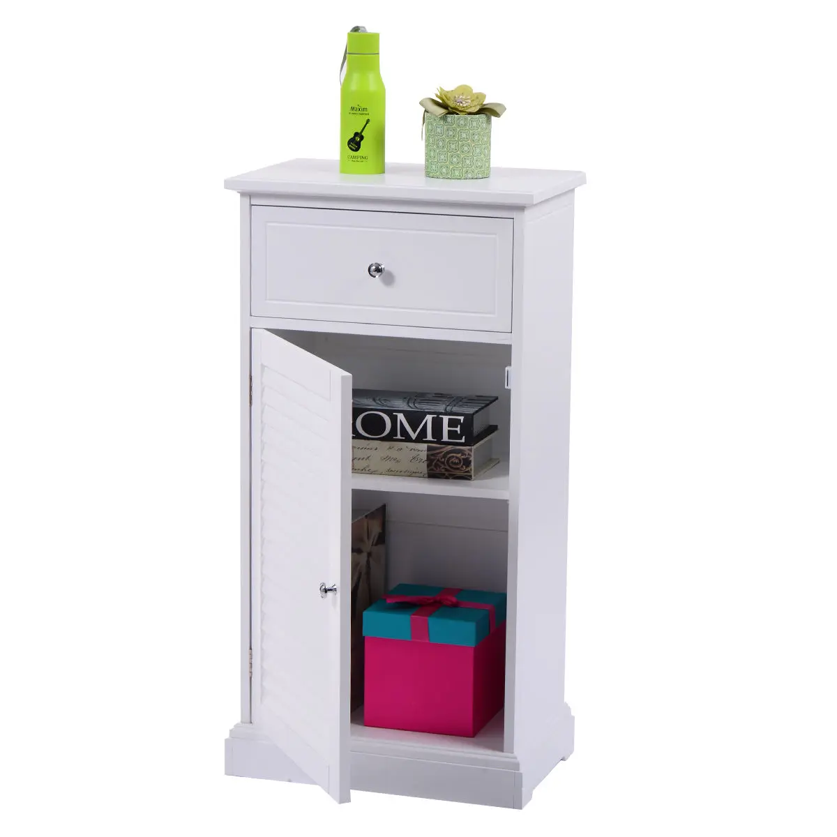 buy Giantex White Storage Floor Cabinet Modern Wall Shutter Door Bathroom Organizer Wood Cupboard Shelf Home Furniture HW53812
