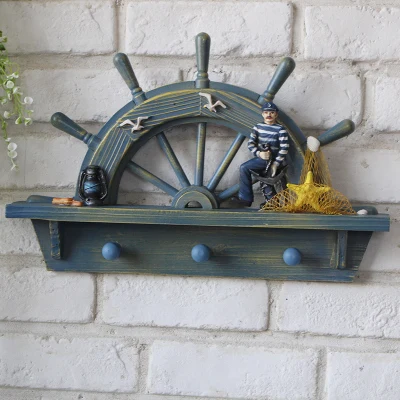 helm wheel design shabby vintage 3 hooks floating shelves wood (14)