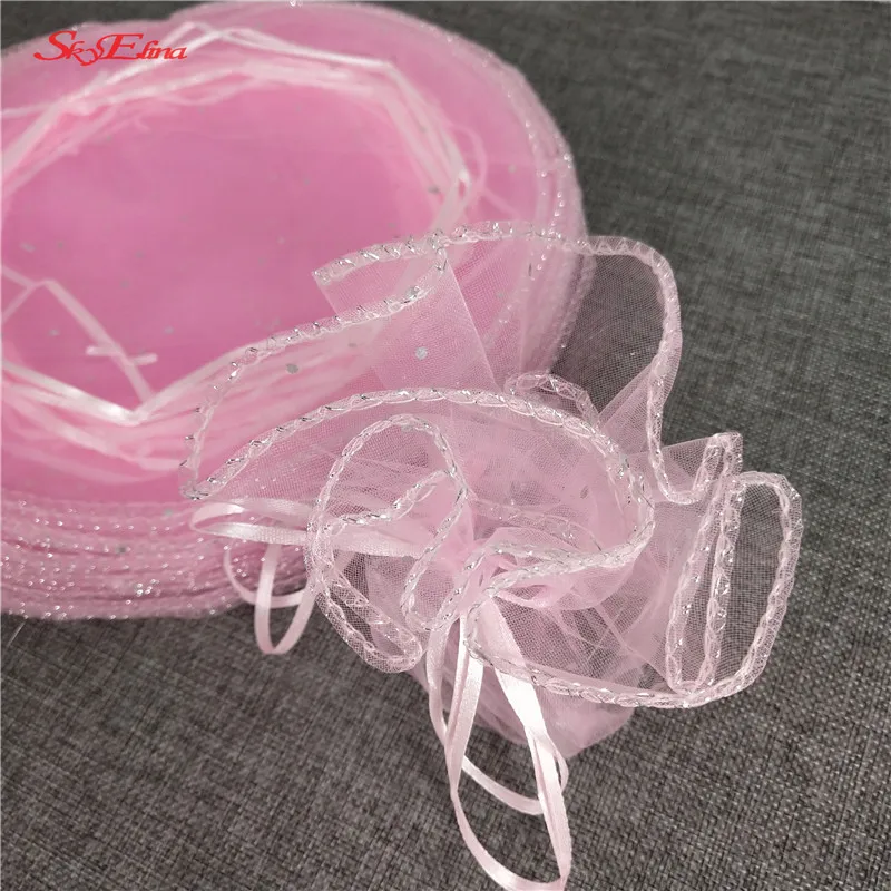 50Pcs Colorful Round Organza Bag Gauze Element Wedding Gift &amp Candy Bags Drawstring Jewelry Packaging With Sequins 5Z-SH838 | Дом и сад