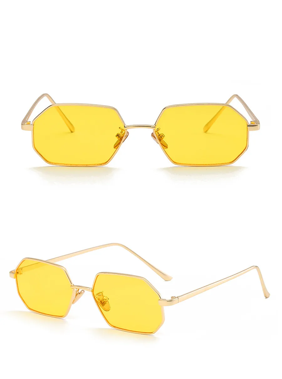 Дизайнерские женские солнцезащитные очки высокое качество UV400 Винтажные маленькие Восьмиугольные Солнцезащитные очки Мужские зеркальные модные квадратные очки с металлической оправой